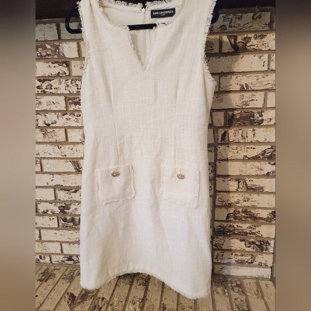 Karl Lagerfeld Paris White Tweed Dress 10